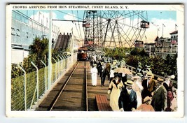 Coney Island New York Postcard Crowds Arrive From Steamboat Ferris Wheel 1924 NY - £14.98 GBP