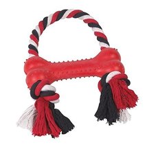 MPP Dog Toys Rubber Bone Rope Handle Tugs Toss Strong Durable Chews Red or Black - £13.57 GBP