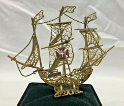 Vtg Brass Filagree Sailing Ship Galleon Portugal CU Boat Nautical Decorative - £24.07 GBP
