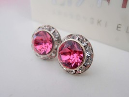 Rose Pink Swarovski Halo Earrings / Pierced Post SS39 / Surgical Steel S... - £18.31 GBP