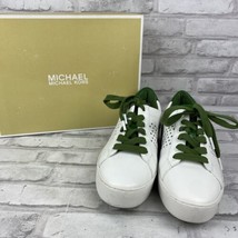 Michael Kors Poppy Lace Up Lasered Sneaker Leather Optic White Green Siz... - £63.89 GBP