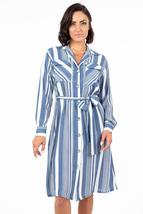 HSA Women&#39;s Striped Button-Down Long Sleeve Dress with Pockets (Blue, Medium) - $58.79