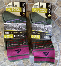 2 Pair Cabot &amp; Sons Hiking Socks 54% Merino Wool USA Made Shoe Size 6-10 Outdoor - £34.27 GBP