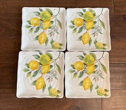 Maxcera Set of 4 Lemon &amp; Flowering Buds Print ceramic Salad Plates new - £50.15 GBP