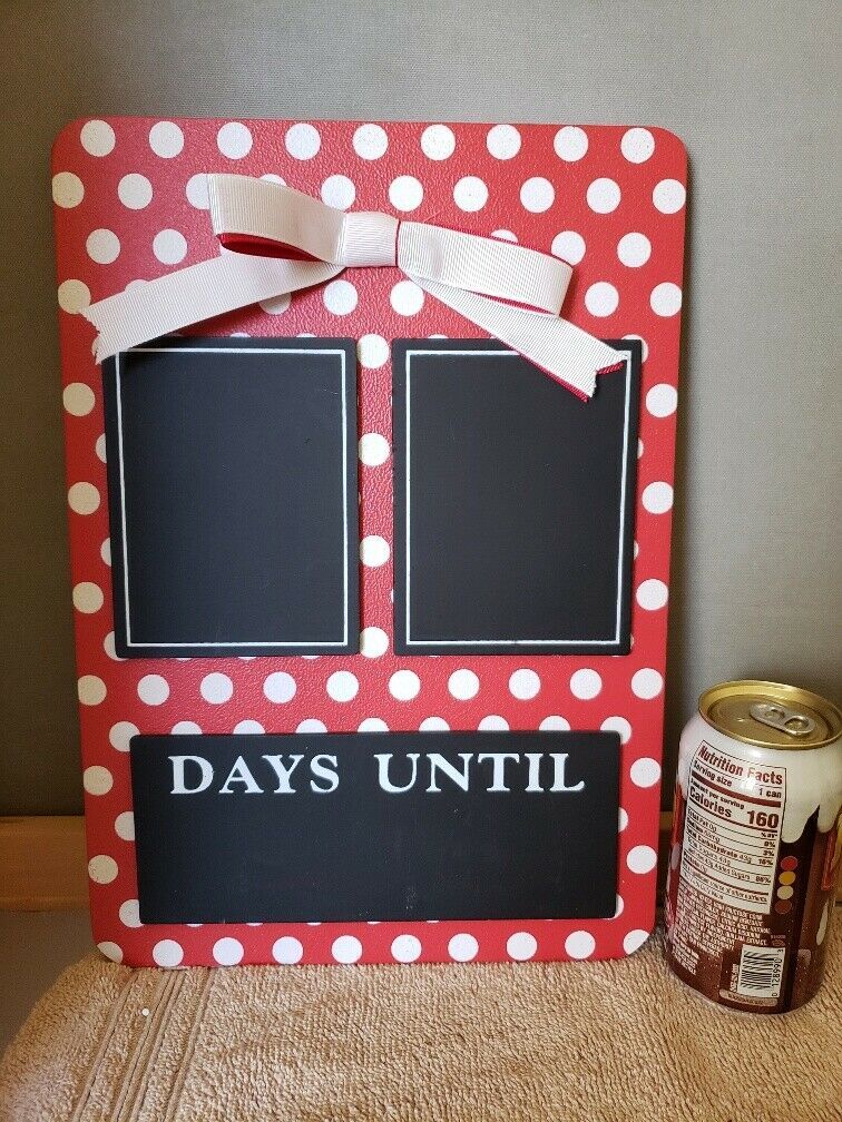 Creative Co-op Chalkboard Sign "Days Until" Red With White Polka Dots Wall Sign - $29.69