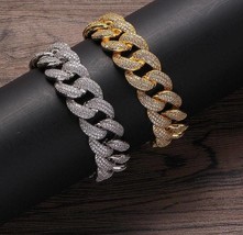 Bracelet Bling Bling Jewelry for Men With 18K Gold Plate Cuban  - £132.98 GBP