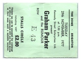 Graham Parker Concerto Ticket Stub Novembre 29 1977 Brighton Inghilterra - £43.76 GBP