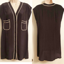 GEREN FORD Silk Black Short Shirt Dress Size S (Long Top) Pocket Piping ... - $29.50