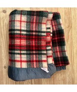 Vintage Montgomery Ward Fleecydown Wool Blanket Check w Satin Trim 64x76 - £69.98 GBP