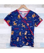 Rudolph The Red Nose Reindeer Christmas Scrub Top Blue Nursing Womens XS - $19.79