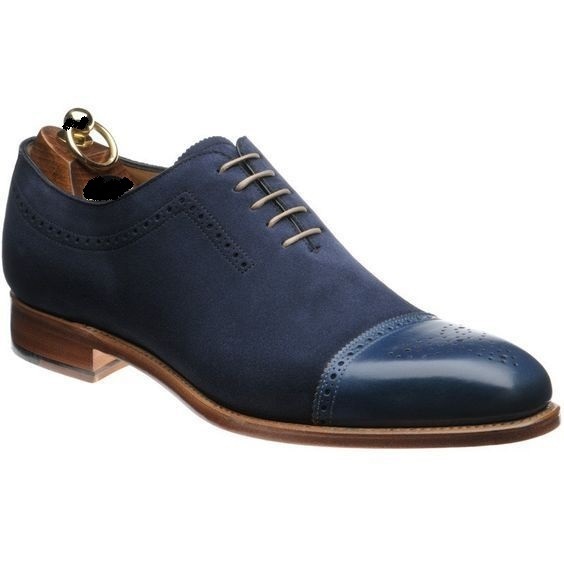 New Handmade Men Blue Shoes, Oxford Formal Dress Suede & Leather Shoes 2019