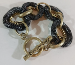 8” Kenneth Cole Bracelet Satin Gold T Box &amp; Black Snake Chain Toggle 1&quot; Wide - $18.99