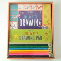 Usborne Step-By-Step Drawing Book Pad Colored Pencils Art Instructional Guide - £10.38 GBP
