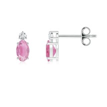 ANGARA Natural Pink Tourmaline Stud Earrings with Diamond in Silver (5x3mm) - $215.10+