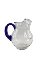 Vintage Mexican Hand Blown Water Pitcher with Applied Handle in Cobalt Blue - $14.80