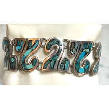 Vintage Taxco 925 Sterling Silver Turquoise Inlaid Bracelet Sky - £180.26 GBP