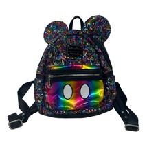 DISNEY PARKS Loungefly Mickey Mouse Ears Rainbow Sequin Backpack Purse - £119.95 GBP