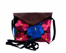 Mini Multicolored Floral Embroidered Vegan Leather Suede Slim Envelope Purse Cro - £14.24 GBP