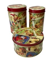 Old World Santa Tin Set Of 3 Christmas Vintage Look Holiday Round Gifts ... - $13.86