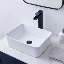 Vccucine Rectangular Vessel Sink, White Ceramic Lavatory Above Counter A... - $71.98