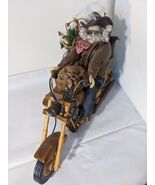 Santa Figurine Equitation Moto Sidecar Cuir Veste Bois Noël 14 Inches - $160.40 CAD