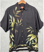 Tommy Bahama Mens Shirt XL Black Tropical Print 100% Silk Hawaiian Palm - $21.67