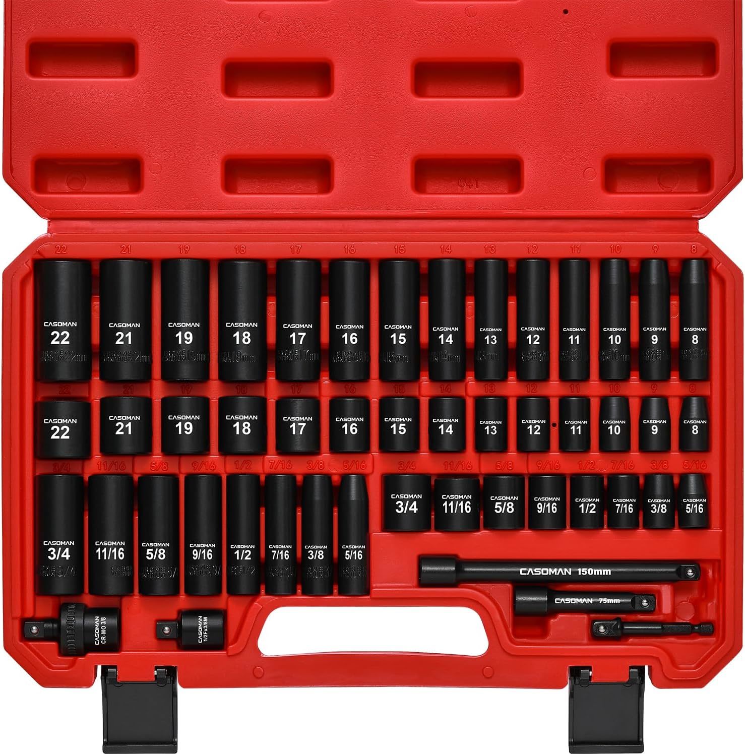 Casoman 3/8&quot; Drive Impact Socket Set, 49 Piece Standard Sae, V Steel Soc... - $51.97