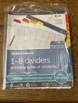Office Depot 1-8 Dividers W/ Printable Table Of Contents 6 Sets - £20.12 GBP