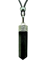 Black Tibetan Tourmaline Pendant Gemstone Scalar Schorl Protection Cord Necklace - £7.32 GBP