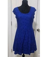 Candies Womens Size Large Lace Skater Dress A Line Keyhole Back Cap Sleeves - $337.93 MXN