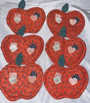 Set Of 6 Quilted Apple Shaped Coasters Country Decor Adorable EUC - £11.17 GBP