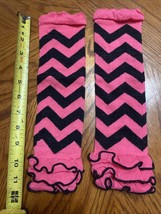 Girls Chevron Infant Baby Toddler Leg Warmers Pink/Black Chevron Ruffles... - $5.41 CAD