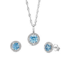 2 Ct Vivid Blue Round Cut Lab Grown Halo Diamond Earrings &amp; Pendant Matc... - $37,074.40 MXN