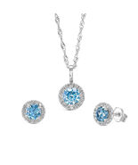 2 Ct Vivid Blue Round Cut Lab Grown Halo Diamond Earrings &amp; Pendant Matc... - $37,223.74 MXN