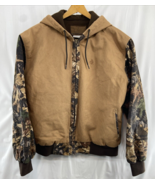 LEGENDARY Whitetails Men’s Canvas Camo Hunting Jacket Size L Hooded Lined - $71.24