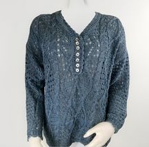 Crochet Sweater Womens M Indigo Blue Cotton Blend J&amp;M Varon Vintage Hand... - $484.48 MXN