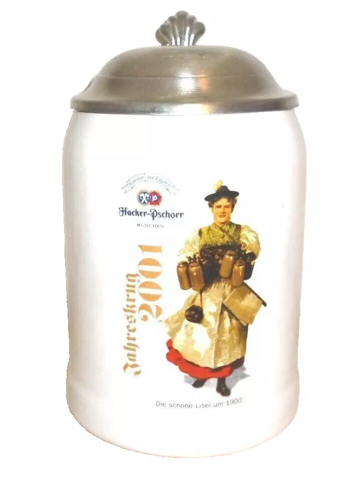 Hacker Pschorr Munich Jahreskrug 2001 lidded German Beer Stein - $14.95