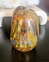 Mouthblown Studio Art Glass Abstract Bud Vase or Oil Lamp Gold, Blue, Brown - £35.75 GBP