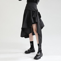 Gothic Irregular High-Waist Pleated Skirt Women Black Harajuku Punk Cargo Skirt - £53.20 GBP+