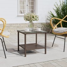 Side Table Brown 45x45x45 cm Poly Rattan and Tempered Glass - £20.78 GBP