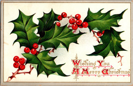 Vtg Postcard Raphael Tuck Holly Leaves and Berries Merry Christmas Postm... - £6.06 GBP