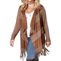 INC International Concepts Women’s Brown Faux Suede Knit Fringe Cardigan... - £23.92 GBP