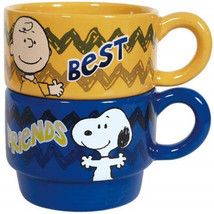 Peanuts Best Friends Stackable Yellow and Blue 6 oz Ceramic Coffee Mugs, NEW - £22.74 GBP
