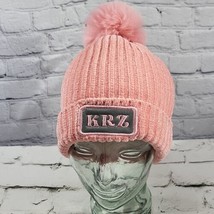 KMZ Beanie Hat Womens Blush Pink Chenille Knit Faux Fur Lined PomPom Ski... - $11.88
