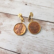 Vintage Clip On Earrings Lincoln Memorial Penny 1962 &amp; 1963 Dangle Earrings - £12.78 GBP