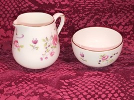 Vintage Crown Staffordshire Individual Creamer &amp; Sugar Pink Roses Gold Trim MINT - £24.08 GBP