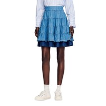 Sandro Fanfan Tiered Denim Mini Skirt Size 40 US 8 New with tags - $2,301.75 MXN