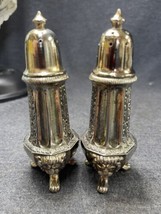 Vintage Silver Plate Salt and Pepper Shakers Ornate Screw Top Lion Feet ... - £14.83 GBP