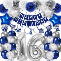 16Th Birthday Decorations For Boys Blue Silver, Happy 16Th Birthday Decorations  - £23.97 GBP