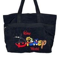 Vintage Walt Disney World Embroidered Black Travel Tote Bag Shoulder lar... - $25.00